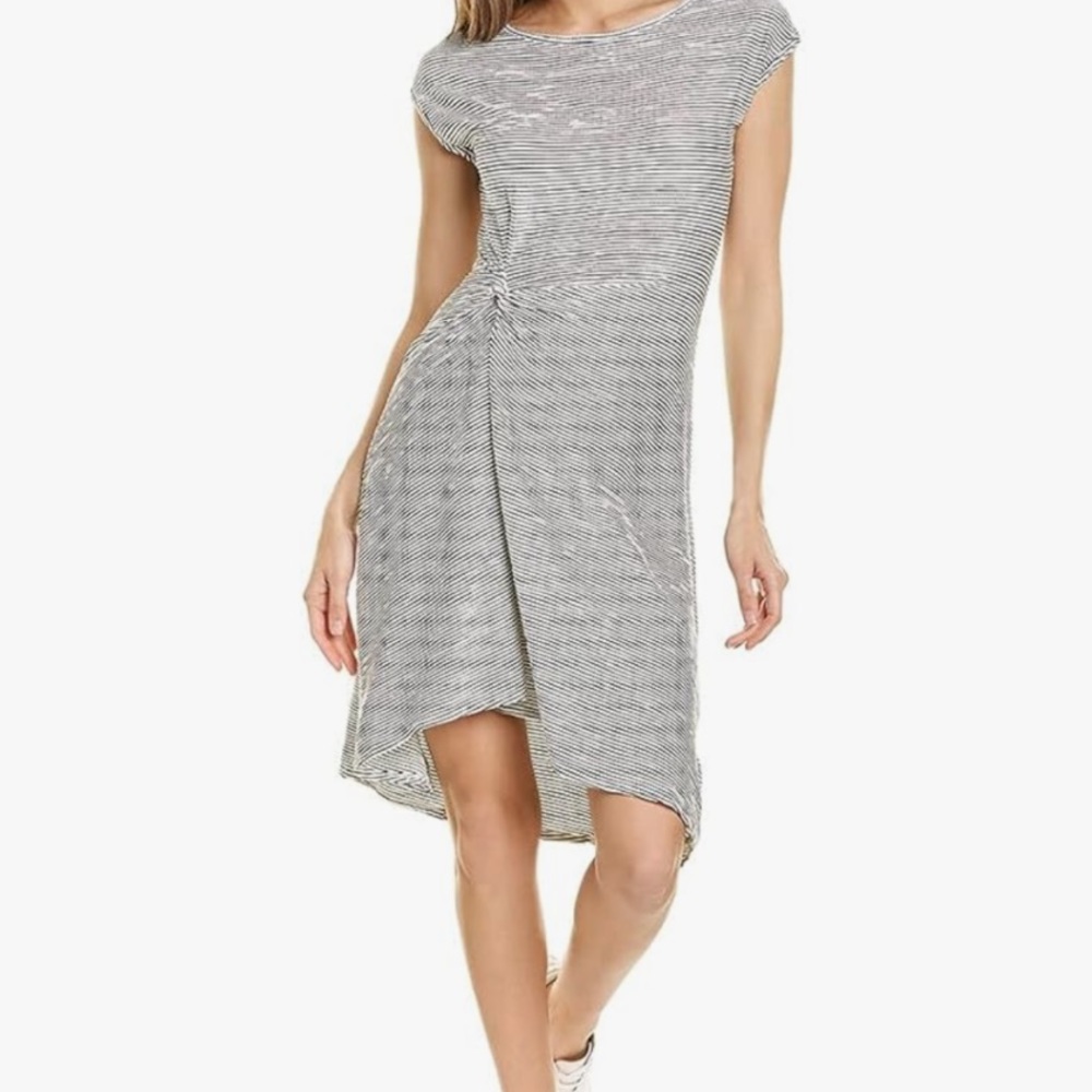 Max Studio Black/White Stripe Textured Twist Knot Hi Lo Dress L EUC